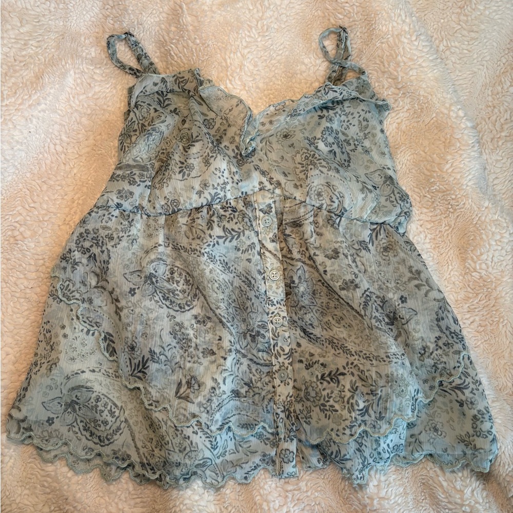 Hollister Light Green Lace-Trim Babydoll Top